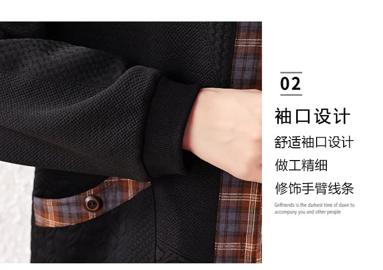 가을 의상 새로운 패션 체크무늬 패치워크 폴로 칼라 슬림해 보이는 단색 카디건 코트 품격 다용도 캐주얼 맨위 여성 상세 이미지 7