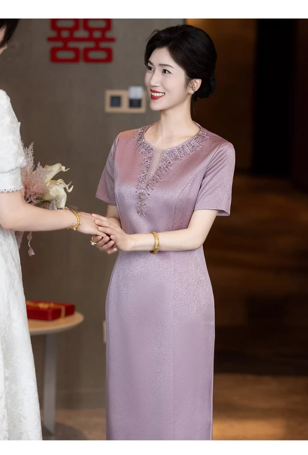 핑크색 안녕하세요. 시어머니 결혼 연회 로드 중 고급 센스 고귀한 영 고급 대기 엄마 결혼 예복 보통 웨어러블 상세 이미지 10
