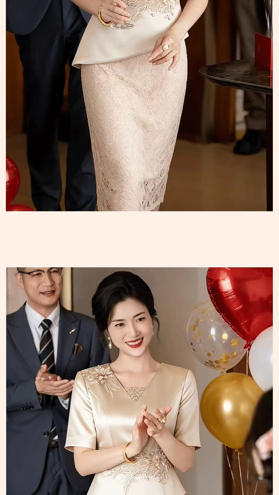 안녕하세요. 시어머니 결혼 연회 예복 샴페인 드레스 영 어머니 드레스 참여 결혼식 품격 슬림해 보이는 가짜 2 피스 슈트 상세 이미지 10