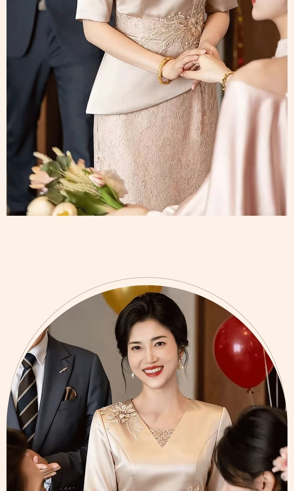 안녕하세요. 시어머니 결혼 연회 예복 샴페인 드레스 영 어머니 드레스 참여 결혼식 품격 슬림해 보이는 가짜 2 피스 슈트 상세 이미지 14