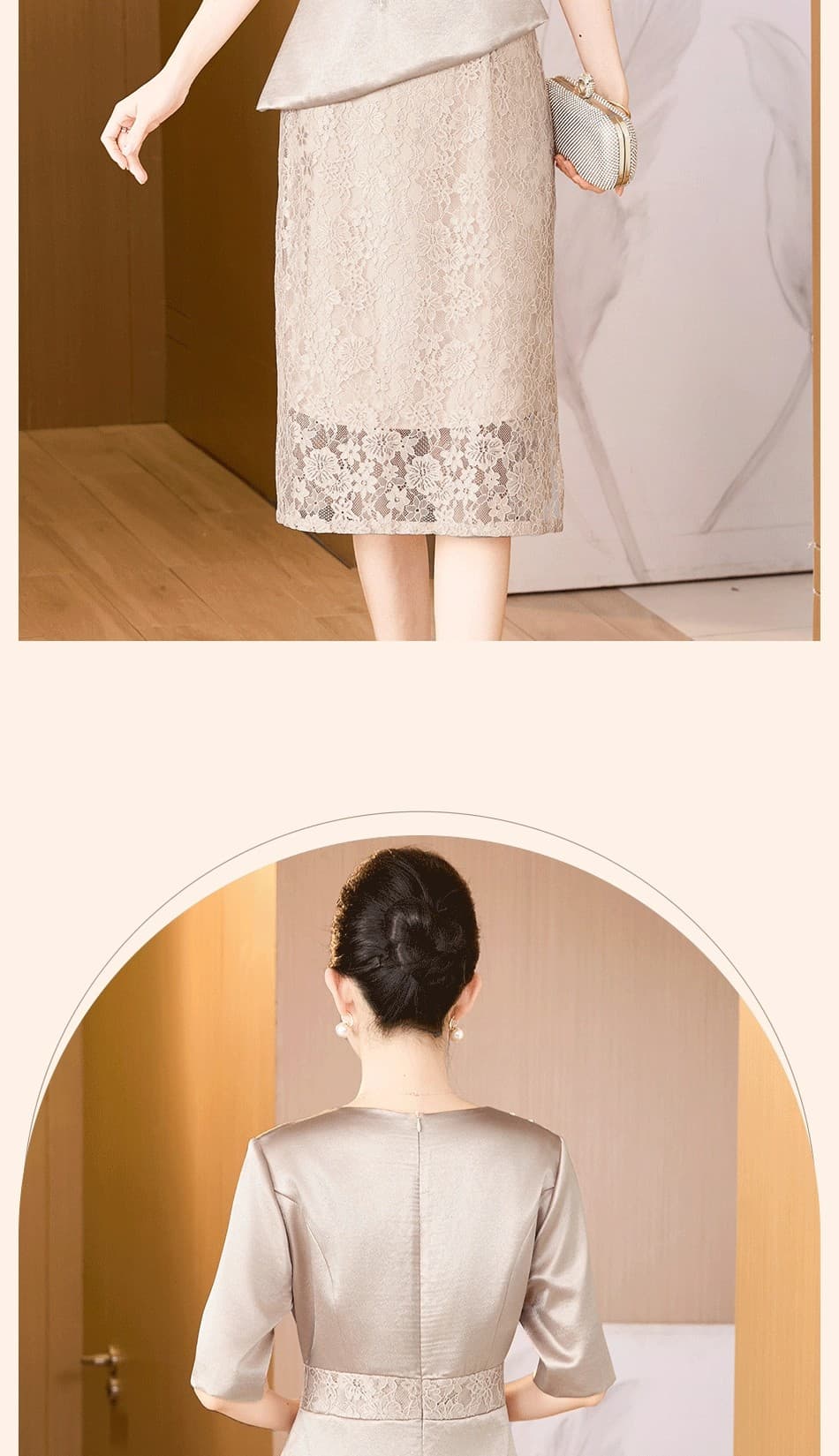 안녕하세요. 시어머니 결혼 연회 예복 샴페인 드레스 영 어머니 드레스 참여 결혼식 품격 슬림해 보이는 가짜 2 피스 슈트 상세 이미지 17