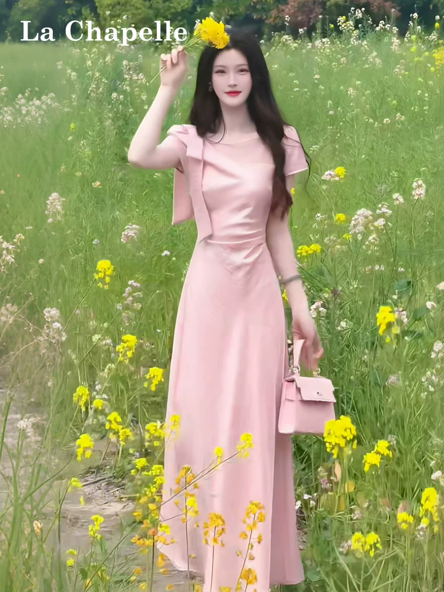 2026 새로운 핑크색 여성 드레스 여름 허리 수축 품격 빛 사람들 부드러운 코치 착용 가져 가라. 그레이트 봐라. 프랑스식 롱 스커트 이미지 4