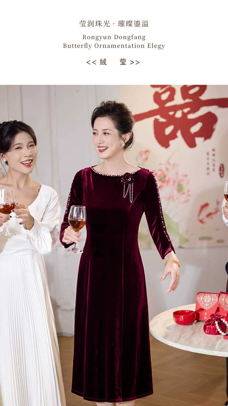 2026 새로운 금사 벨벳 예복 안녕하세요. 엄마 결혼 연회 로드 중 디스플레이 영 고급 XL 치파오 드레스 결혼 반사 상세 이미지 3