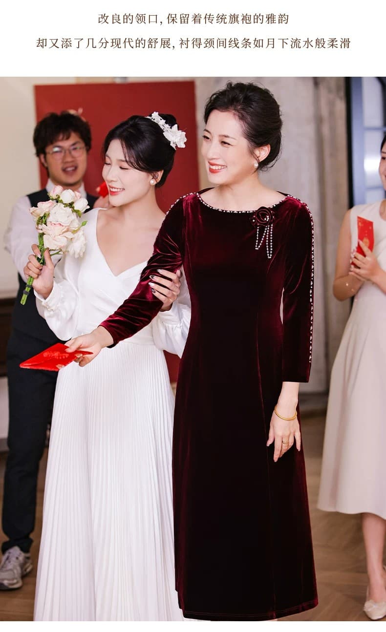 2026 새로운 금사 벨벳 예복 안녕하세요. 엄마 결혼 연회 로드 중 디스플레이 영 고급 XL 치파오 드레스 결혼 반사 상세 이미지 8