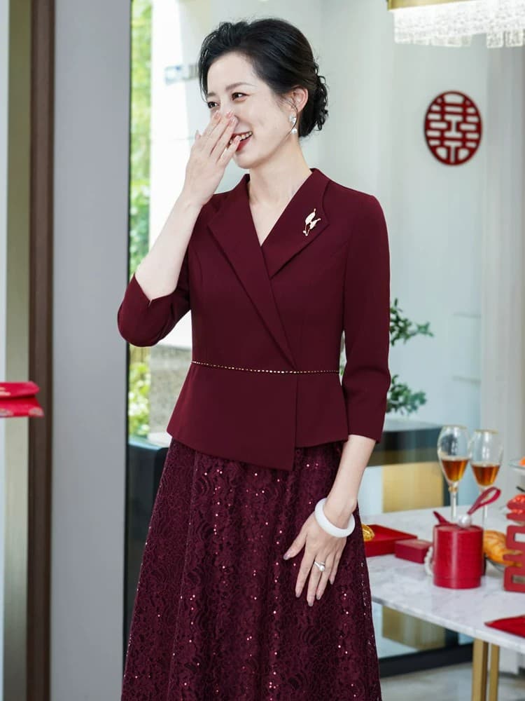 9 월 건국 안녕하세요. 시어머니 결혼 연회 로드 중 매듭 결혼식 안녕하세요. 엄마 예복 빅 사이즈 고급 페이크 레이어드 세트 고급 센스 이미지 4