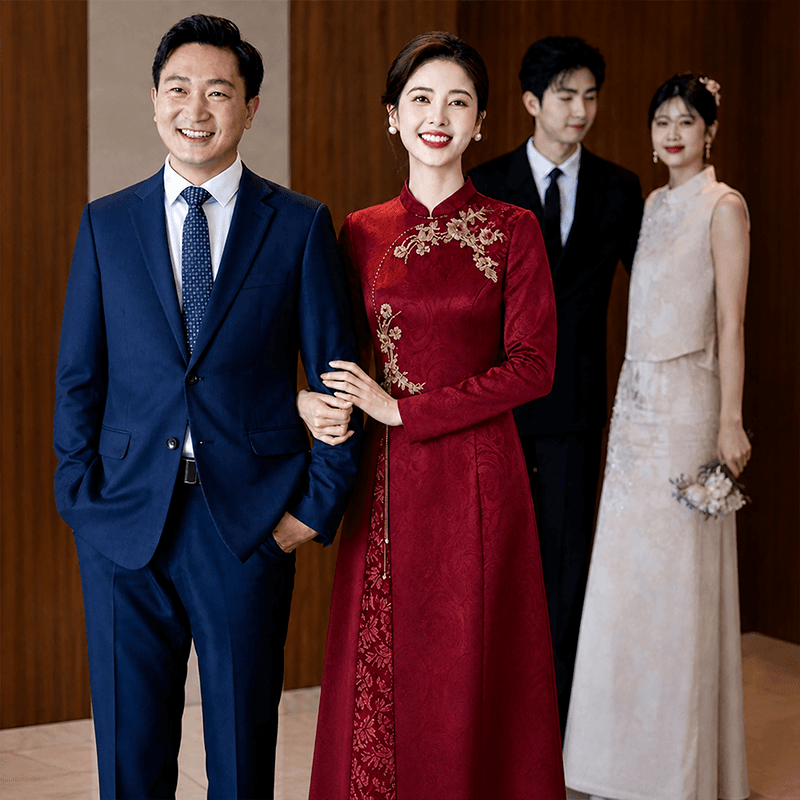 와인 레드 안녕하세요. 시어머니 결혼 연회 로드 중 2026 새로운 엄마 결혼 예복 보통 웨어러블 새로운 중식 결혼식 치파오 이미지 2