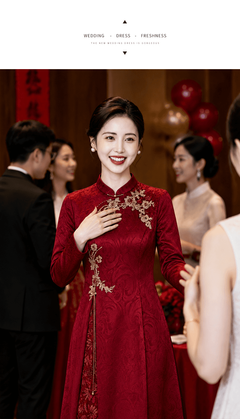와인 레드 안녕하세요. 시어머니 결혼 연회 로드 중 2026 새로운 엄마 결혼 예복 보통 웨어러블 새로운 중식 결혼식 치파오 상세 이미지 4