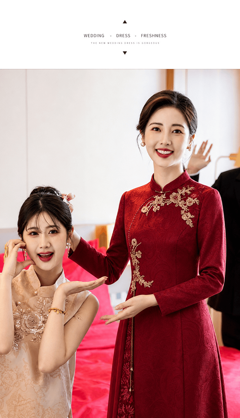 와인 레드 안녕하세요. 시어머니 결혼 연회 로드 중 2026 새로운 엄마 결혼 예복 보통 웨어러블 새로운 중식 결혼식 치파오 상세 이미지 5