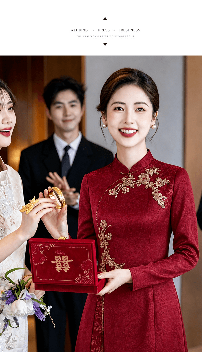 와인 레드 안녕하세요. 시어머니 결혼 연회 로드 중 2026 새로운 엄마 결혼 예복 보통 웨어러블 새로운 중식 결혼식 치파오 상세 이미지 6