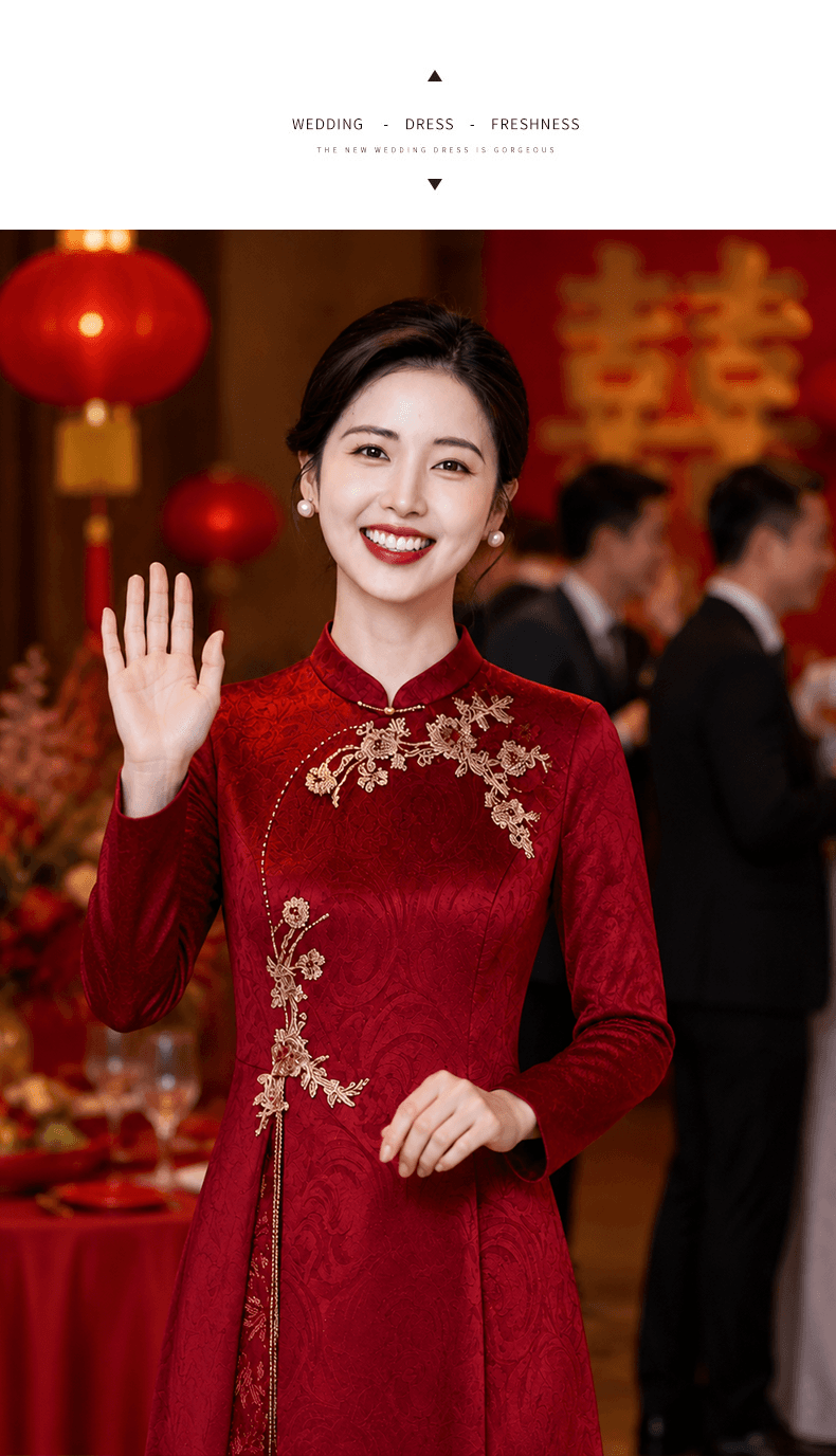 와인 레드 안녕하세요. 시어머니 결혼 연회 로드 중 2026 새로운 엄마 결혼 예복 보통 웨어러블 새로운 중식 결혼식 치파오 상세 이미지 7
