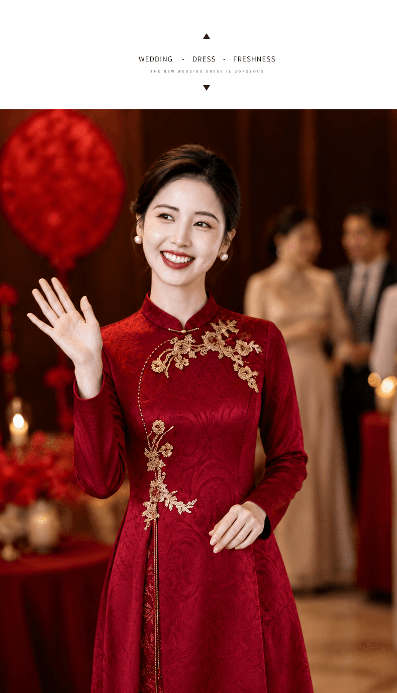 와인 레드 안녕하세요. 시어머니 결혼 연회 로드 중 2026 새로운 엄마 결혼 예복 보통 웨어러블 새로운 중식 결혼식 치파오 상세 이미지 8