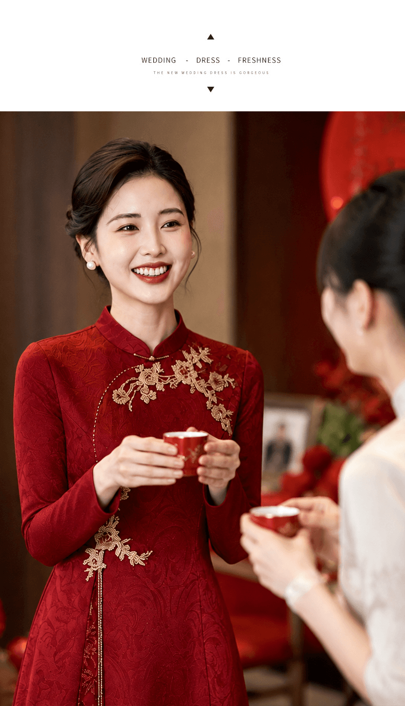 와인 레드 안녕하세요. 시어머니 결혼 연회 로드 중 2026 새로운 엄마 결혼 예복 보통 웨어러블 새로운 중식 결혼식 치파오 상세 이미지 10
