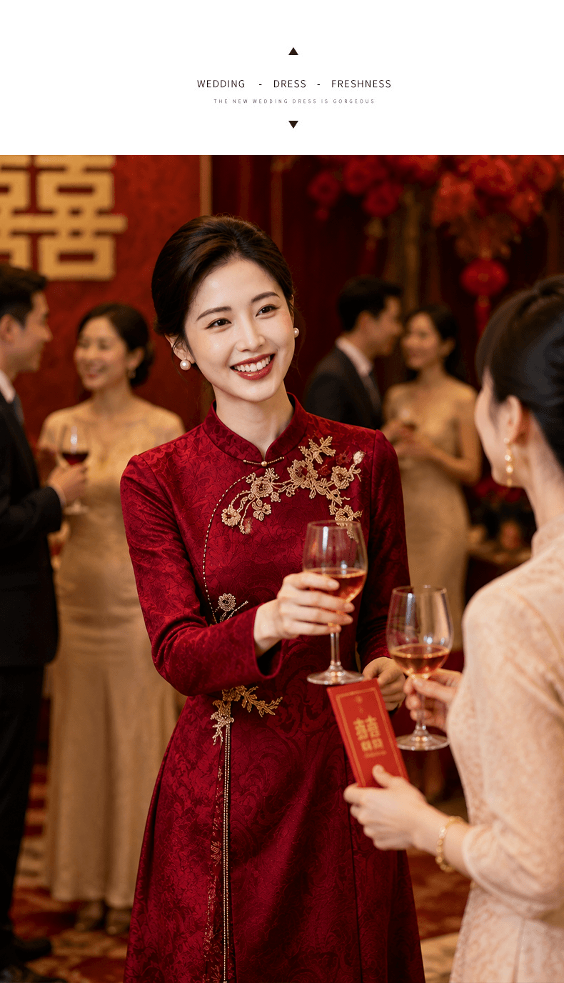 와인 레드 안녕하세요. 시어머니 결혼 연회 로드 중 2026 새로운 엄마 결혼 예복 보통 웨어러블 새로운 중식 결혼식 치파오 상세 이미지 12