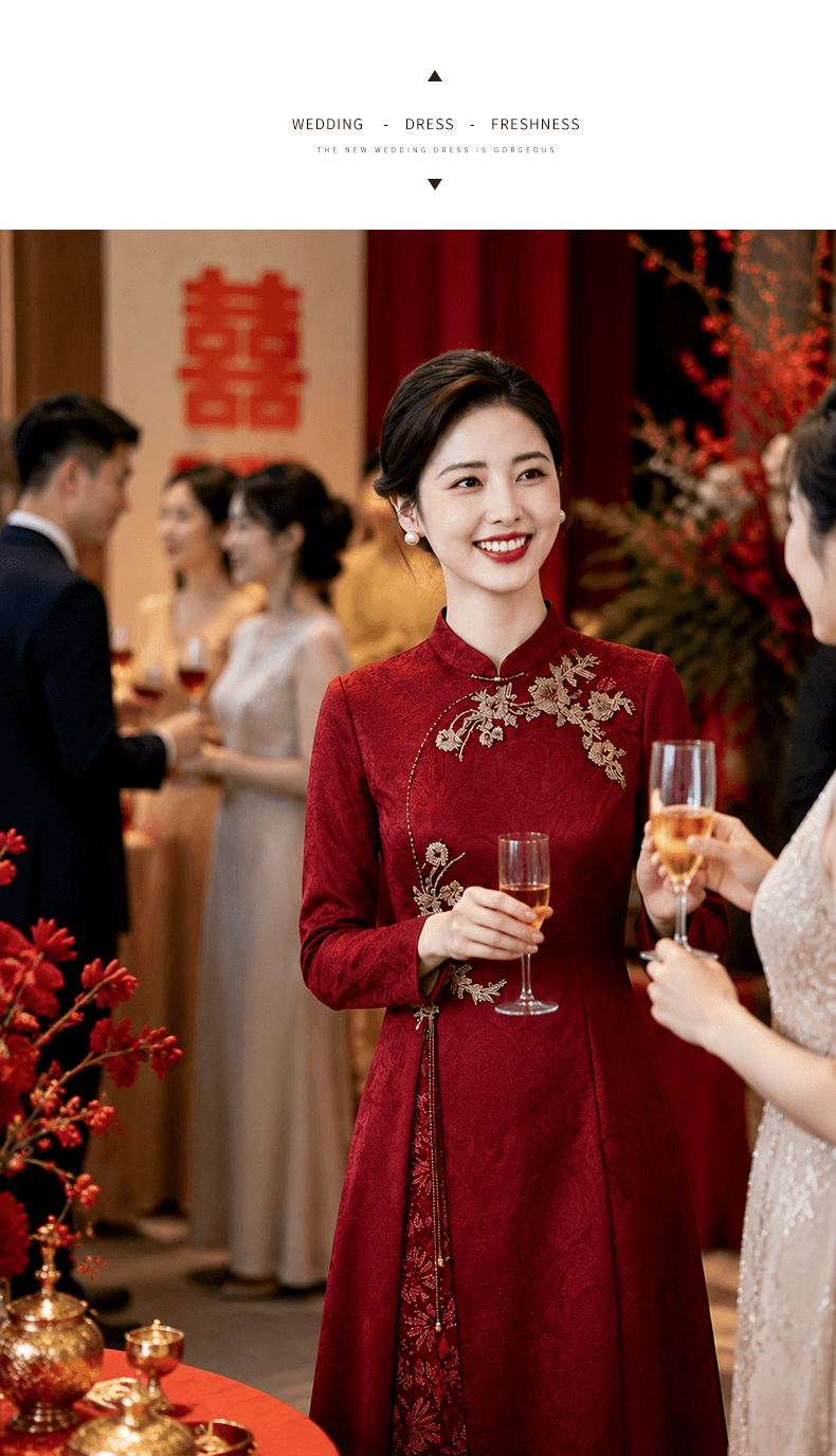 와인 레드 안녕하세요. 시어머니 결혼 연회 로드 중 2026 새로운 엄마 결혼 예복 보통 웨어러블 새로운 중식 결혼식 치파오 상세 이미지 13