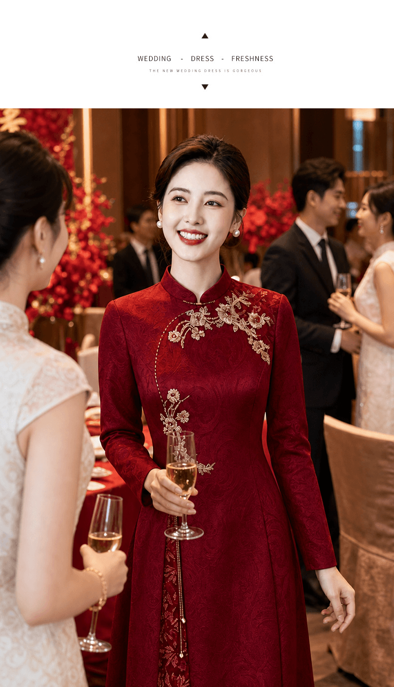 와인 레드 안녕하세요. 시어머니 결혼 연회 로드 중 2026 새로운 엄마 결혼 예복 보통 웨어러블 새로운 중식 결혼식 치파오 상세 이미지 14