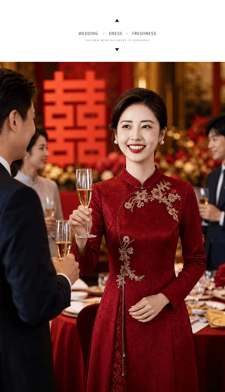 와인 레드 안녕하세요. 시어머니 결혼 연회 로드 중 2026 새로운 엄마 결혼 예복 보통 웨어러블 새로운 중식 결혼식 치파오 상세 이미지 17