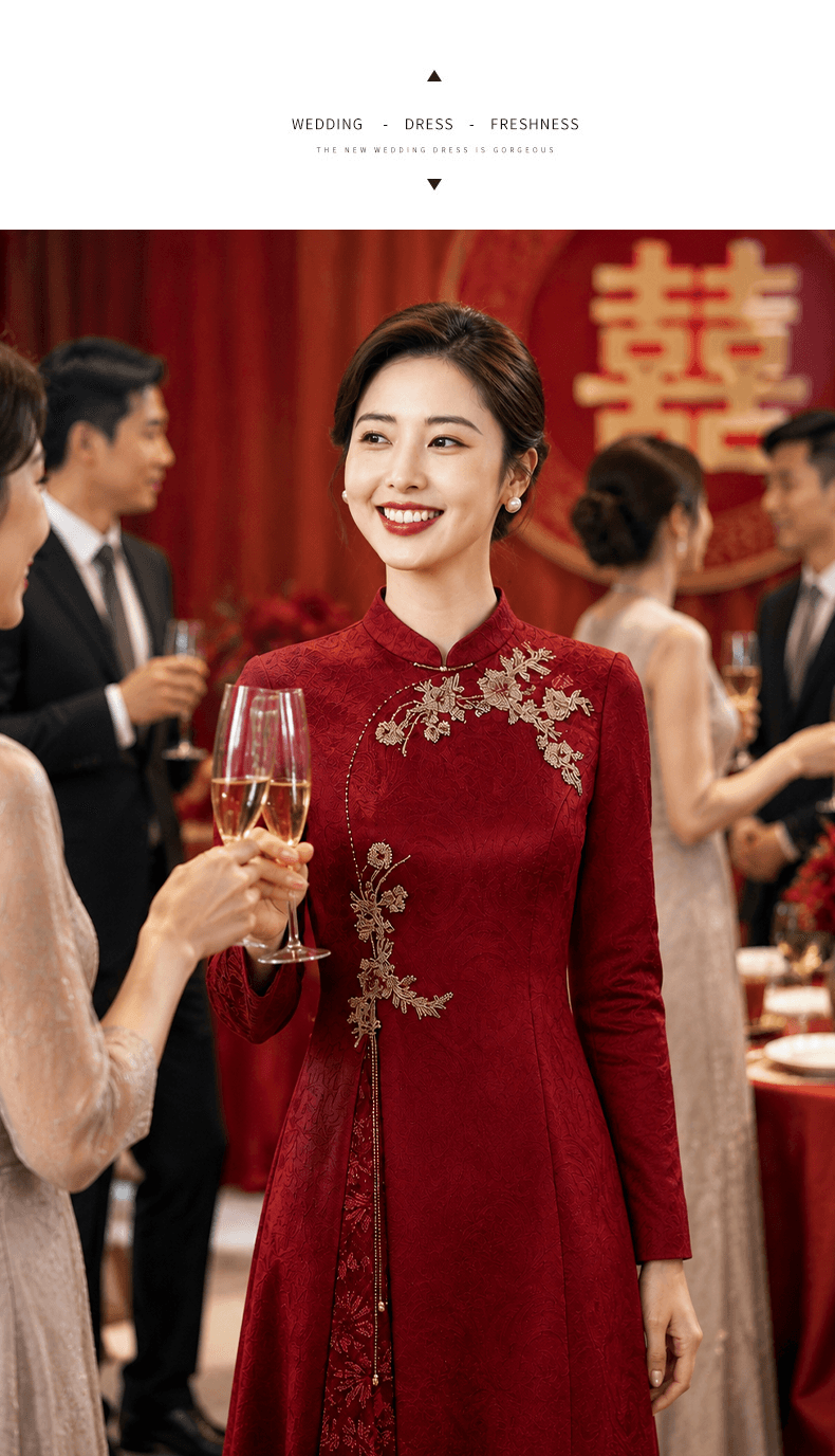와인 레드 안녕하세요. 시어머니 결혼 연회 로드 중 2026 새로운 엄마 결혼 예복 보통 웨어러블 새로운 중식 결혼식 치파오 상세 이미지 19