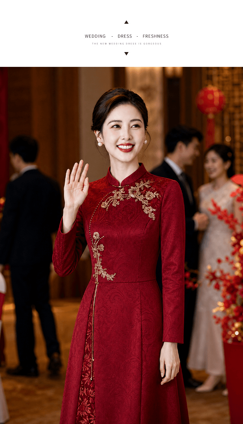 와인 레드 안녕하세요. 시어머니 결혼 연회 로드 중 2026 새로운 엄마 결혼 예복 보통 웨어러블 새로운 중식 결혼식 치파오 상세 이미지 20