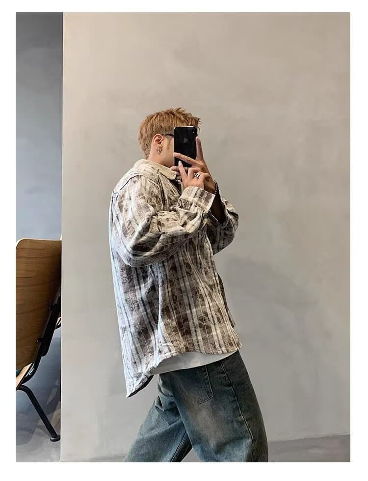 아메리칸 레트로 격자 무늬 셔츠 남녀 조수 브랜드 맨위 루즈핏 봄과 가을 긴팔 셔츠 재킷 디자인 센스 맨위 상세 이미지 10