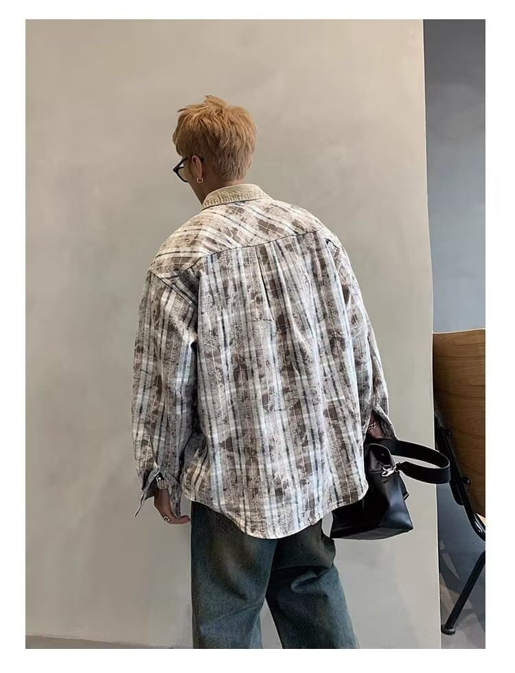 아메리칸 레트로 격자 무늬 셔츠 남녀 조수 브랜드 맨위 루즈핏 봄과 가을 긴팔 셔츠 재킷 디자인 센스 맨위 상세 이미지 13
