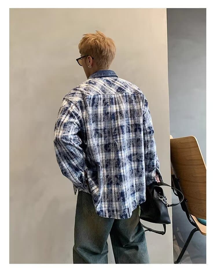 아메리칸 레트로 격자 무늬 셔츠 남녀 조수 브랜드 맨위 루즈핏 봄과 가을 긴팔 셔츠 재킷 디자인 센스 맨위 상세 이미지 18