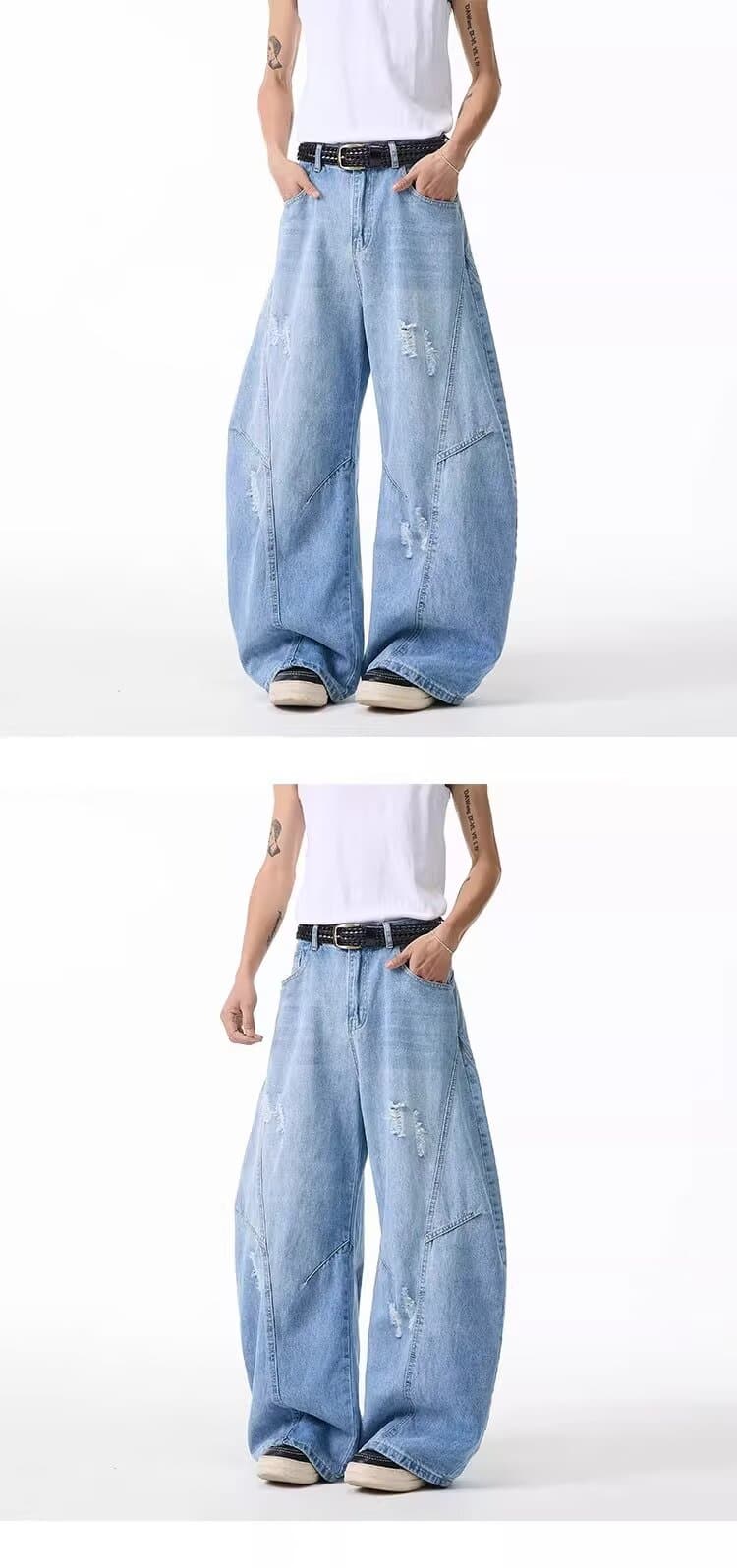 아메리칸 청바지 남자 여자 다용도 봄 가을 레트로 높음 거리 워싱 루즈핏 봄 가을 모통이 칼 찢어진 부분 데님 긴 바지 상세 이미지 5