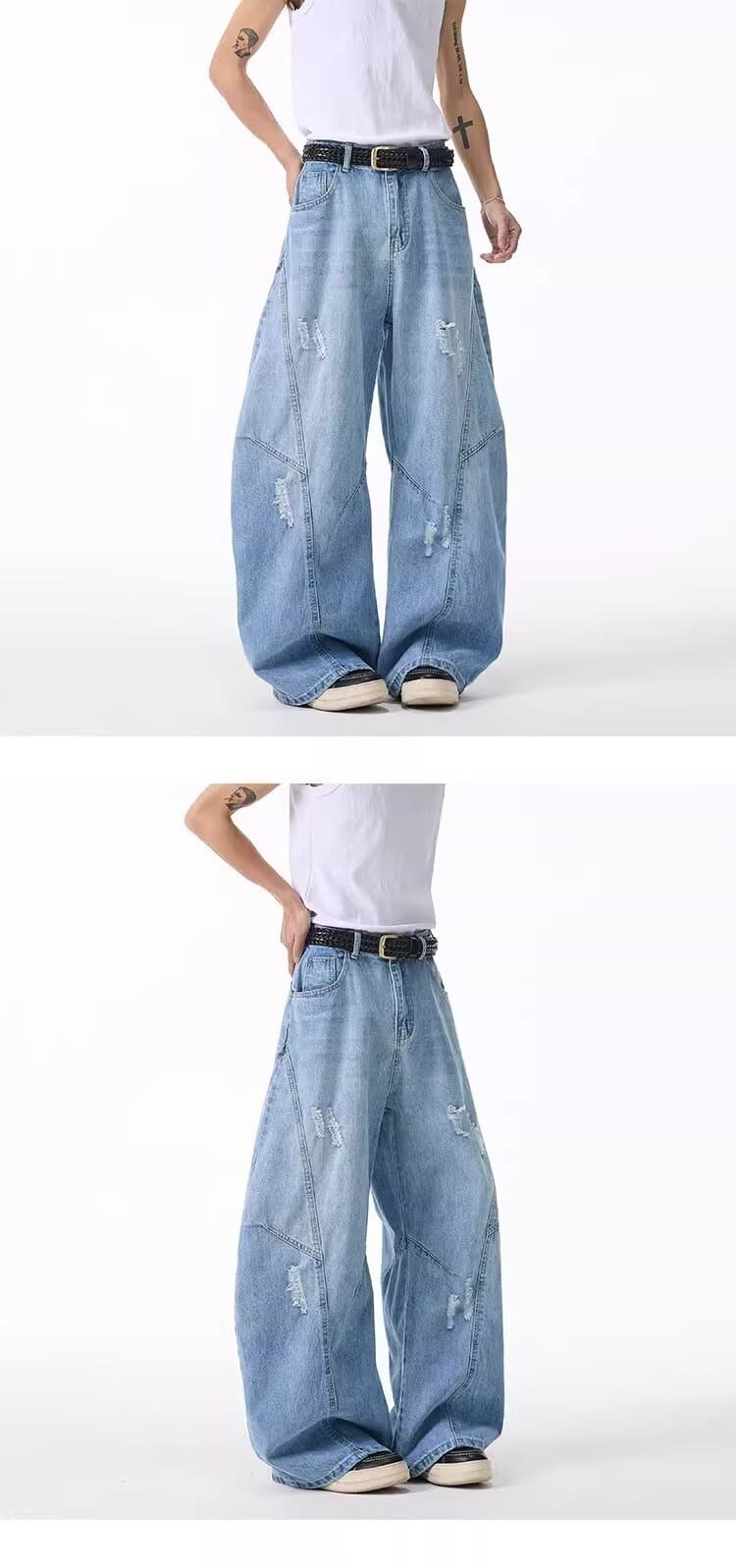 아메리칸 청바지 남자 여자 다용도 봄 가을 레트로 높음 거리 워싱 루즈핏 봄 가을 모통이 칼 찢어진 부분 데님 긴 바지 상세 이미지 6