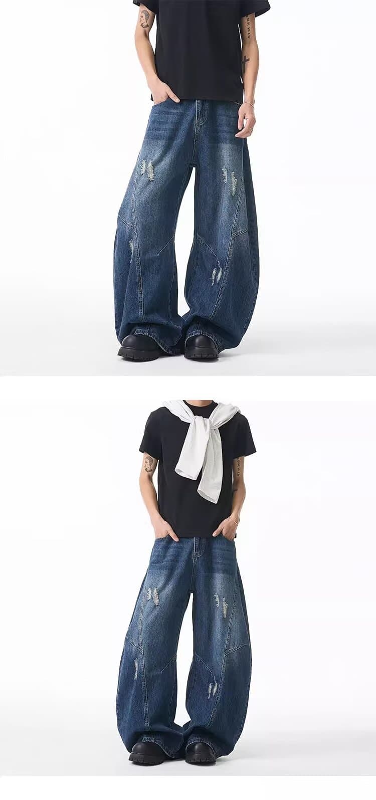 아메리칸 청바지 남자 여자 다용도 봄 가을 레트로 높음 거리 워싱 루즈핏 봄 가을 모통이 칼 찢어진 부분 데님 긴 바지 상세 이미지 11