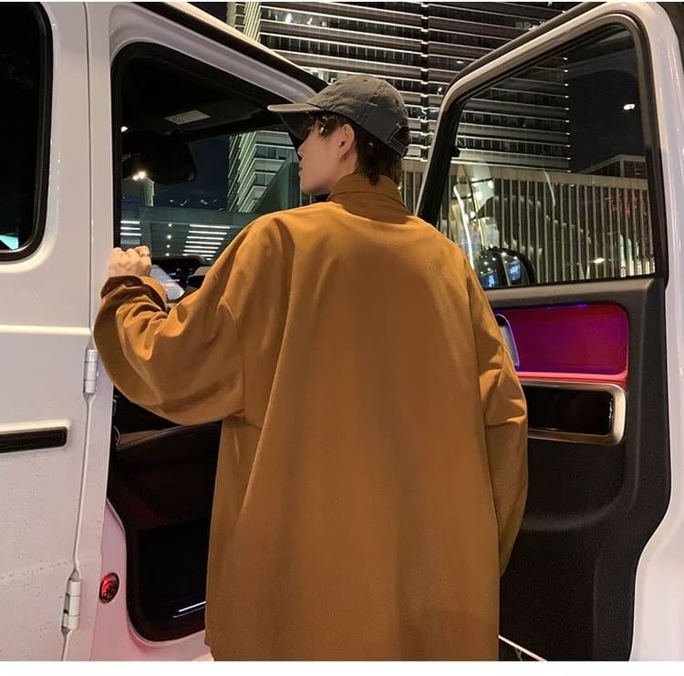 긴팔 셔츠 사계절 일반 일본식 트렌드 표준 패션 단색 광장 칼라 느긋한 남자 트렌디 청춘 인기 미니멀리즘 상세 이미지 16