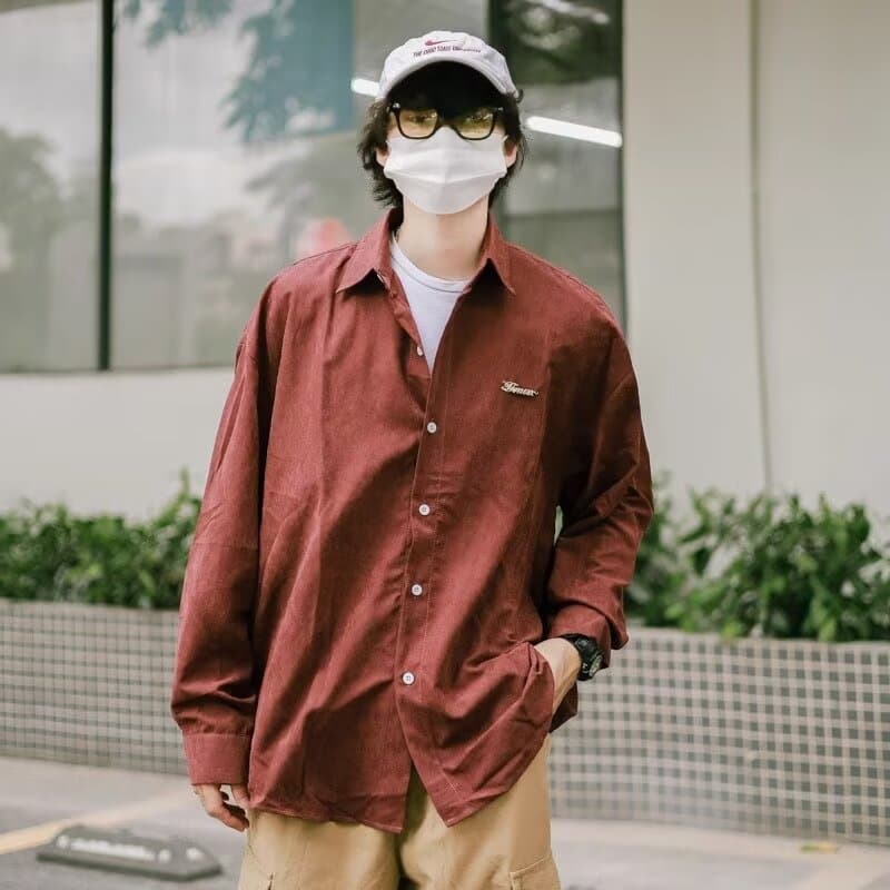 아메리칸 봄 가을 기타 단추 디자인 일본식 셔츠 남성과 여성 긴팔 새로운 다용도 셔츠 커플 같은 단락 재킷 이미지 3