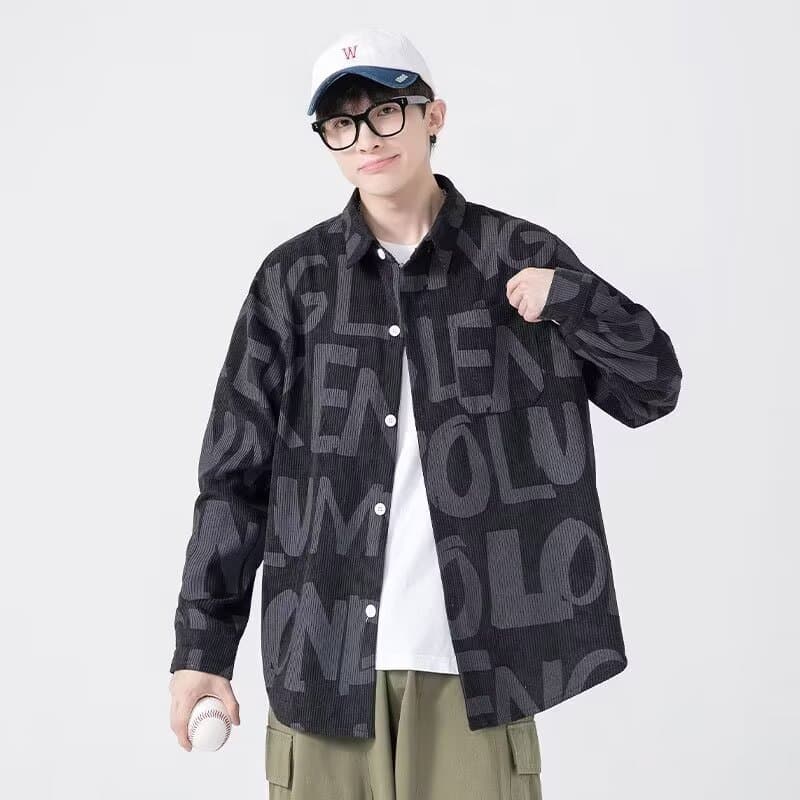 코듀로이 긴팔 셔츠 남성과 여성 봄 가을 조수 브랜드 루즈핏 아메리칸 레트로 높음 거리 전체 인쇄 커플 셔츠 재킷 상세 이미지 5