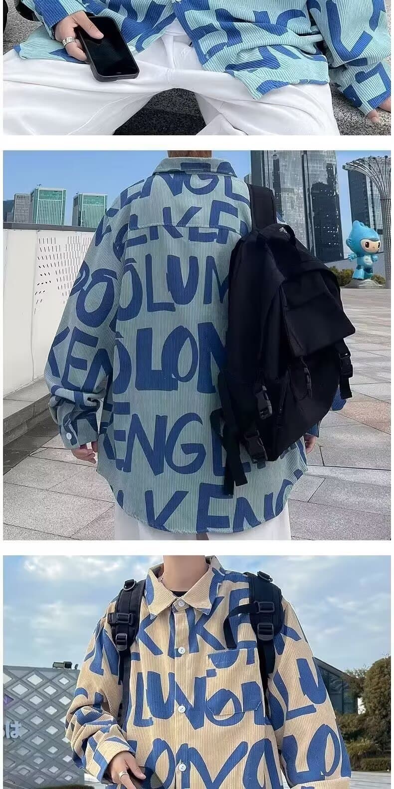 새로운 코듀로이 긴팔 셔츠 남성과 여성 봄 가을 조수 브랜드 루즈핏 아메리칸 레트로 높음 거리 전체 인쇄 셔츠 재킷 상세 이미지 5