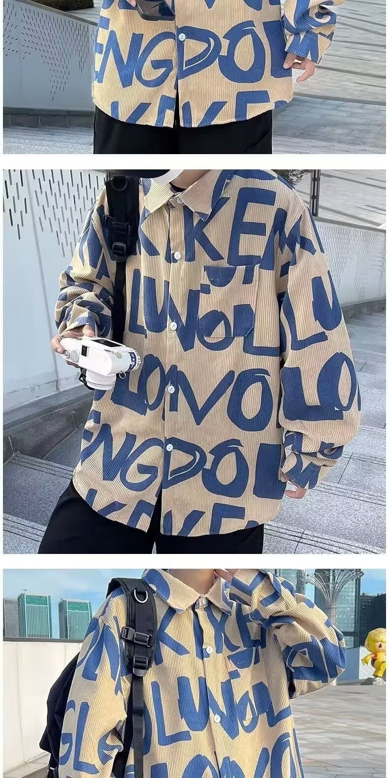 새로운 코듀로이 긴팔 셔츠 남성과 여성 봄 가을 조수 브랜드 루즈핏 아메리칸 레트로 높음 거리 전체 인쇄 셔츠 재킷 상세 이미지 6