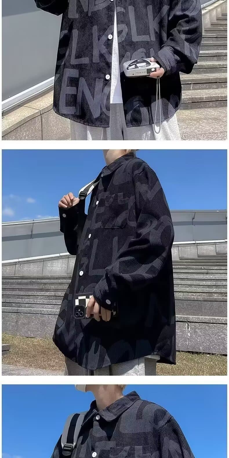 새로운 코듀로이 긴팔 셔츠 남성과 여성 봄 가을 조수 브랜드 루즈핏 아메리칸 레트로 높음 거리 전체 인쇄 셔츠 재킷 상세 이미지 9