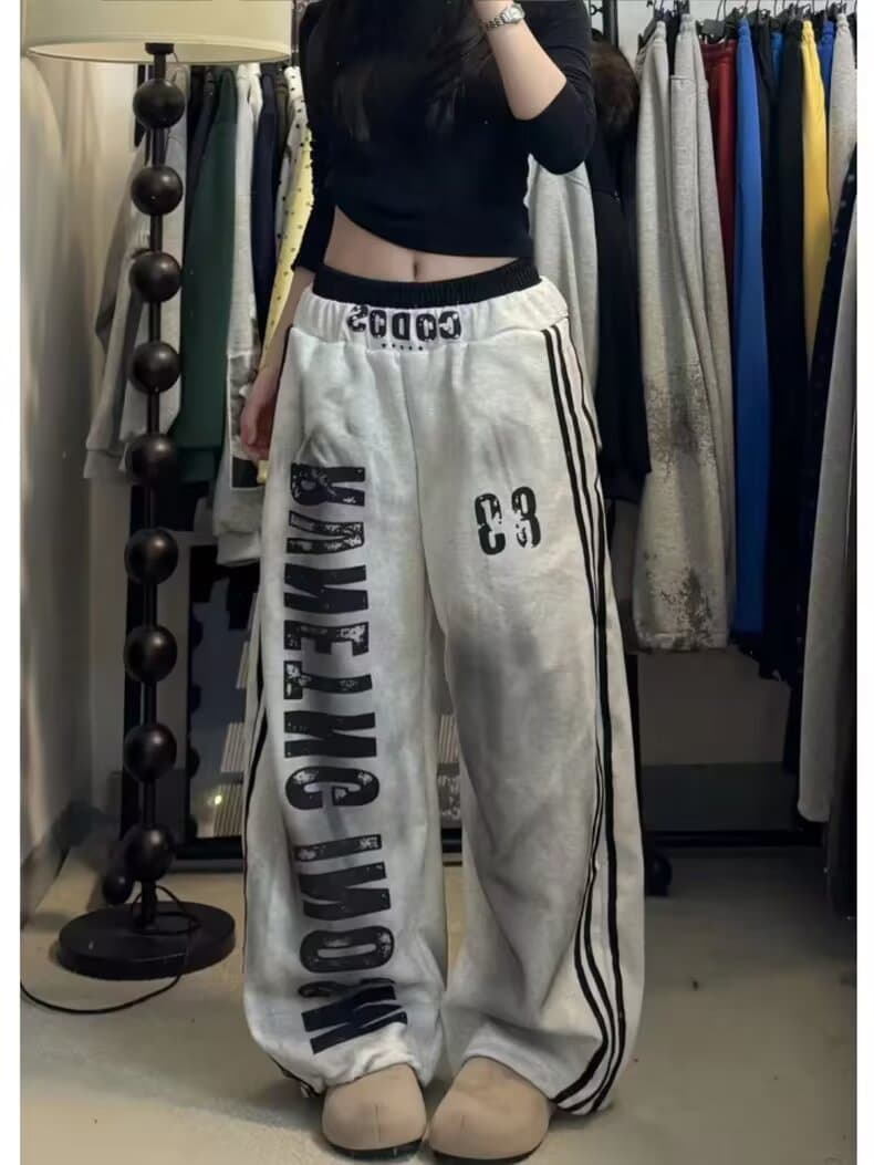 아메리칸 높음 거리 핫걸 더러운 더러운 마 오래된 더블 허리 머리 웨이 바지 여성 무거운 새로운 루즈핏 슬림해 보이는 스트리트 댄스 와이드 레그 팬츠 어린이 상세 이미지 4