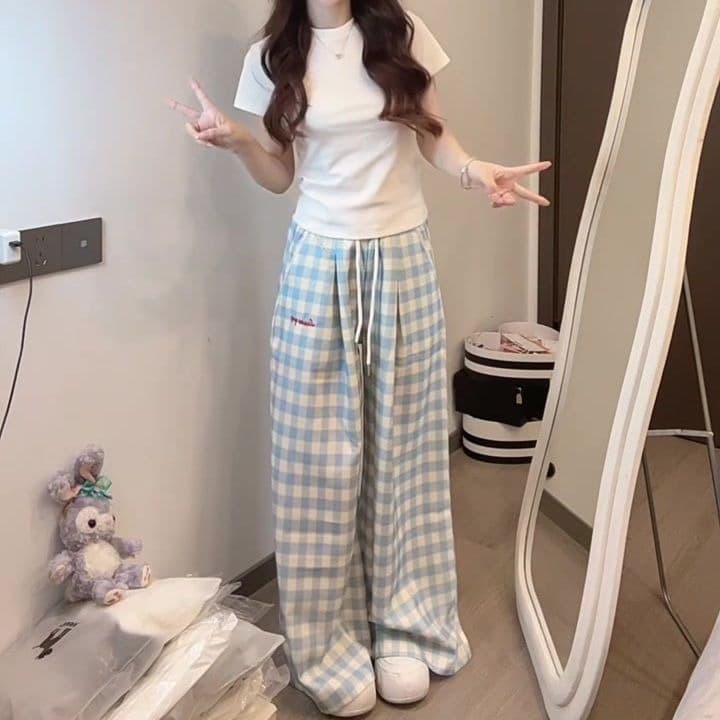 봄 여름 새로운 소금 달콤한 부서 착용 가져 가라. 한 부서 몸매 가꾸기 달콤한 자매 얕은 어린이 자수 소녀 캐주얼 다용도 하이웨이스트 와이드 레그 팬츠