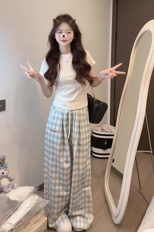봄 여름 새로운 소금 달콤한 부서 착용 가져 가라. 한 부서 몸매 가꾸기 달콤한 자매 얕은 어린이 자수 소녀 캐주얼 다용도 하이웨이스트 와이드 레그 팬츠 이미지 6