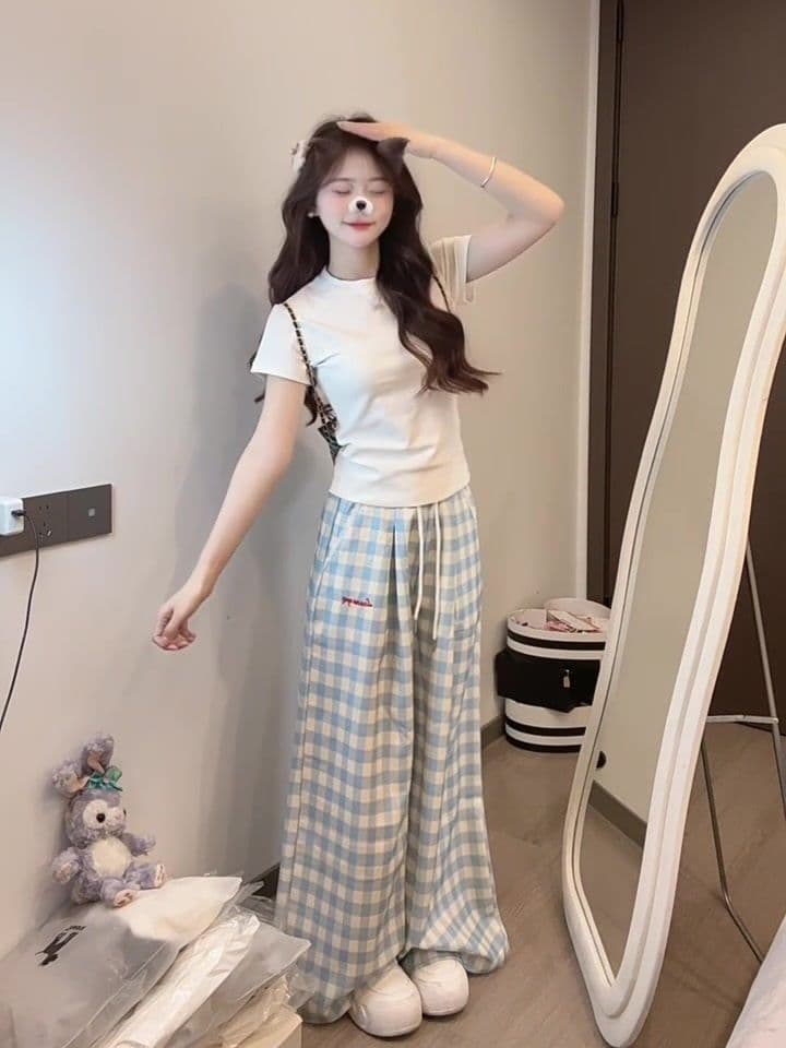 봄 여름 새로운 소금 달콤한 부서 착용 가져 가라. 한 부서 몸매 가꾸기 달콤한 자매 얕은 어린이 자수 소녀 캐주얼 다용도 하이웨이스트 와이드 레그 팬츠 상세 이미지 3