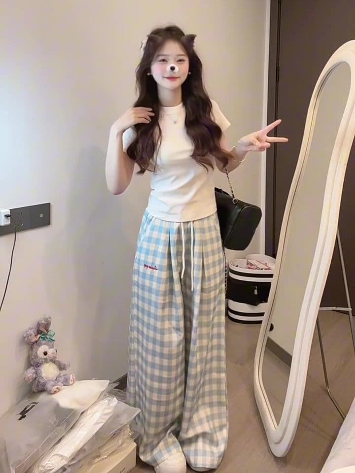 봄 여름 새로운 소금 달콤한 부서 착용 가져 가라. 한 부서 몸매 가꾸기 달콤한 자매 얕은 어린이 자수 소녀 캐주얼 다용도 하이웨이스트 와이드 레그 팬츠 상세 이미지 11