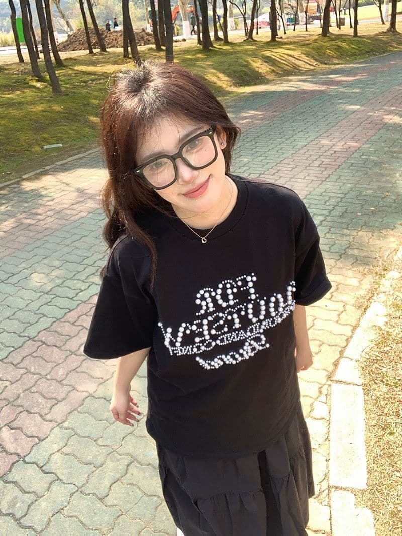 아메리칸 새로운 비즈 박기 커플 티셔츠 ins 여름 무거운 순면 캐주얼 반팔 남녀 같은 단락 달콤한 자매 동정 상세 이미지 4