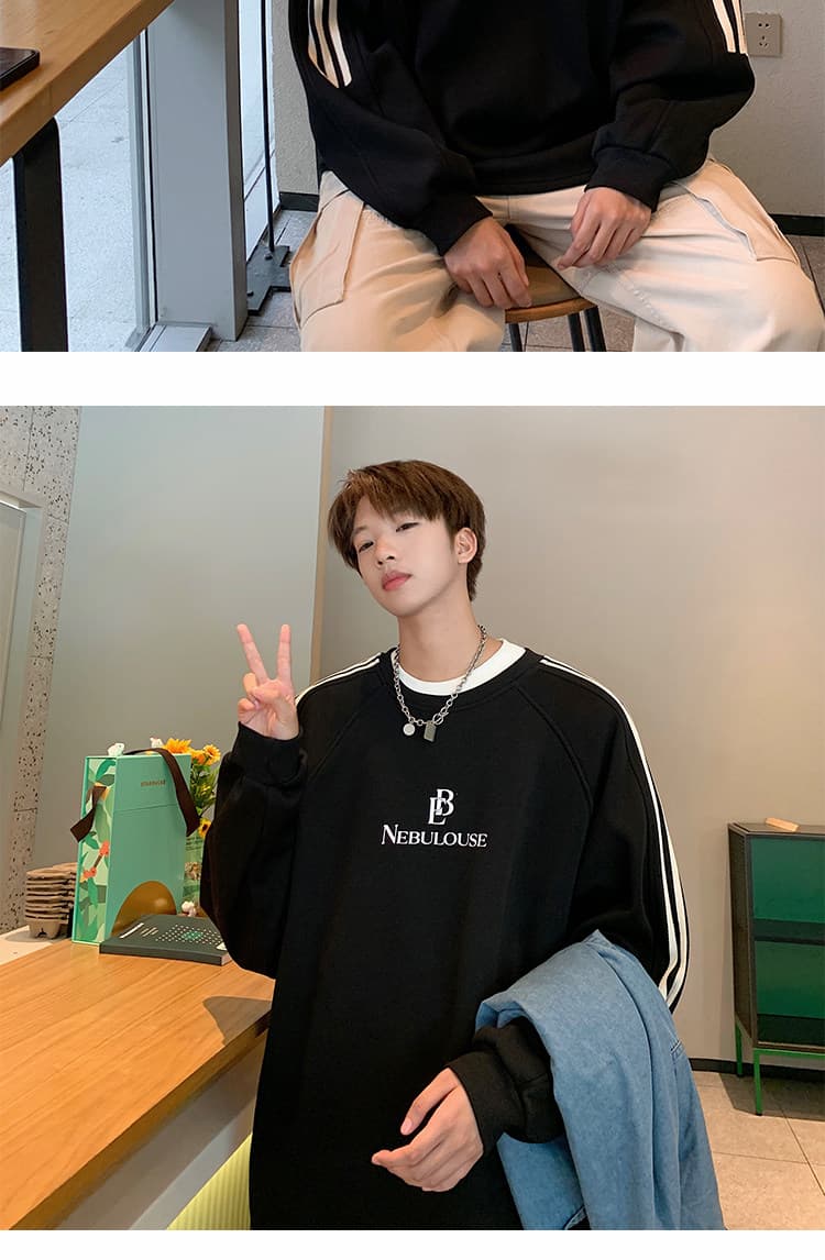 라운드 넥 후드티 남녀 봄 가을 새로운 조수 브랜드 커플 배색 패치워크 리본 학생 루즈핏 재킷 느긋한 맨위 상세 이미지 12