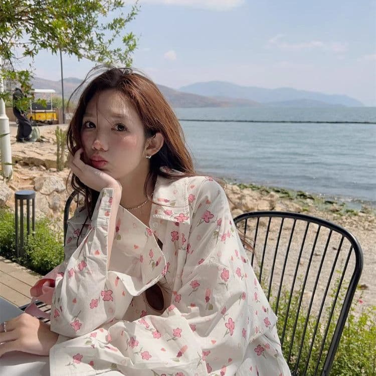 달콤함 꽃무늬 POLO 칼라 여성 셔츠 봄 여름 얇은 스타일 자외선 차단 루즈핏 다용도 오픈 가디건 부드러운 품격 작은 대중 맨위
