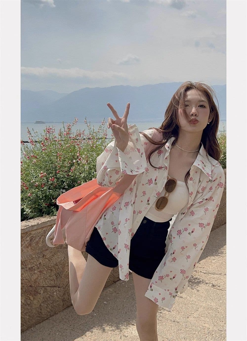 달콤함 꽃무늬 POLO 칼라 여성 셔츠 봄 여름 얇은 스타일 자외선 차단 루즈핏 다용도 오픈 가디건 부드러운 품격 작은 대중 맨위 상세 이미지 7