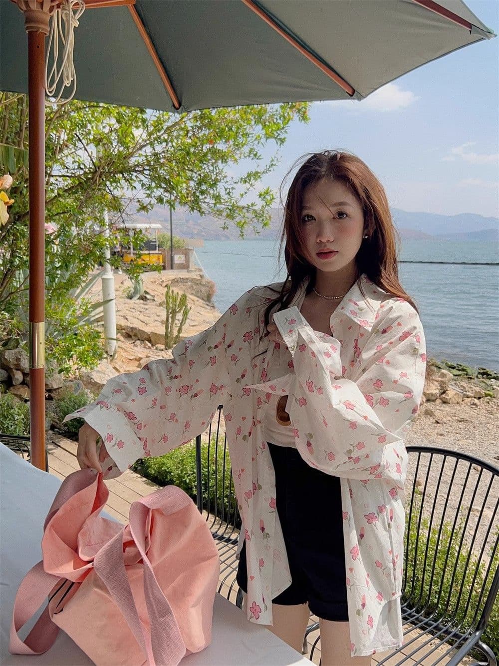 달콤함 꽃무늬 POLO 칼라 여성 셔츠 봄 여름 얇은 스타일 자외선 차단 루즈핏 다용도 오픈 가디건 부드러운 품격 작은 대중 맨위 상세 이미지 11