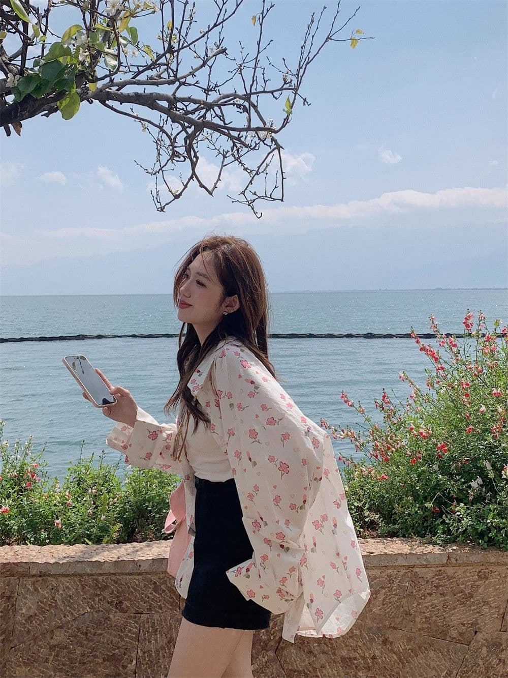 달콤함 꽃무늬 POLO 칼라 여성 셔츠 봄 여름 얇은 스타일 자외선 차단 루즈핏 다용도 오픈 가디건 부드러운 품격 작은 대중 맨위 상세 이미지 18