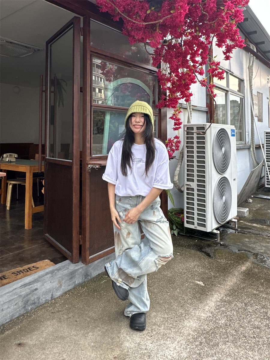 봄 가을 여름 아메리칸 레트로 찢어진 부분 청바지 남녀 루즈핏 넓은 다리 모통이 칼 바지 커플 작은 대중 디자인 긴 바지 상세 이미지 14