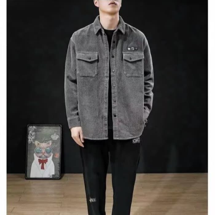 봄 가을 코듀로이 셔츠 남녀 긴팔 조수 브랜드 항구 바람 디자인 센스 셔츠 커플 악당 잘 생긴 작은 대중 루즈핏 재킷 이미지 2