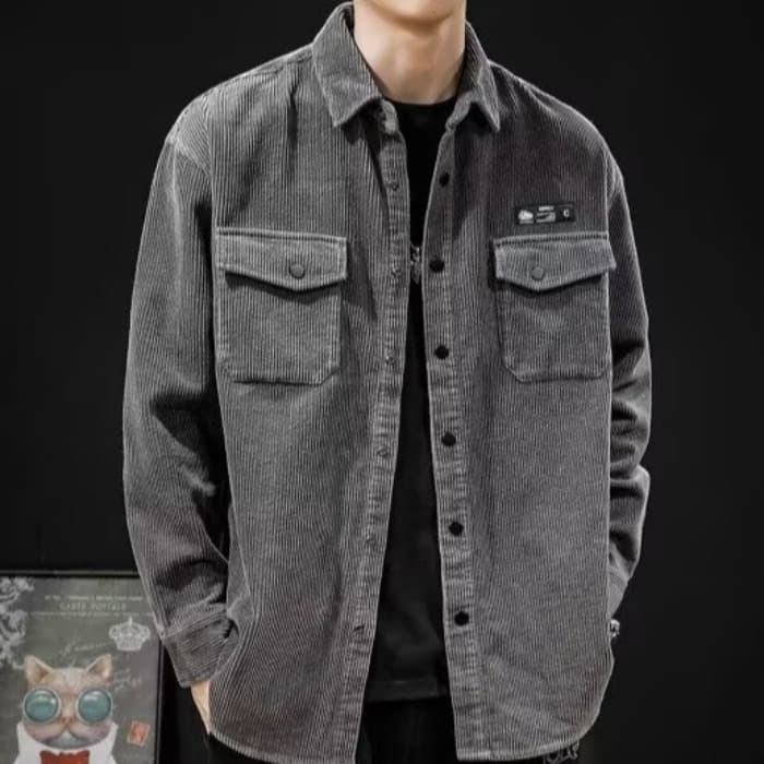 봄 가을 코듀로이 셔츠 남녀 긴팔 조수 브랜드 항구 바람 디자인 센스 셔츠 커플 악당 잘 생긴 작은 대중 루즈핏 재킷 이미지 3