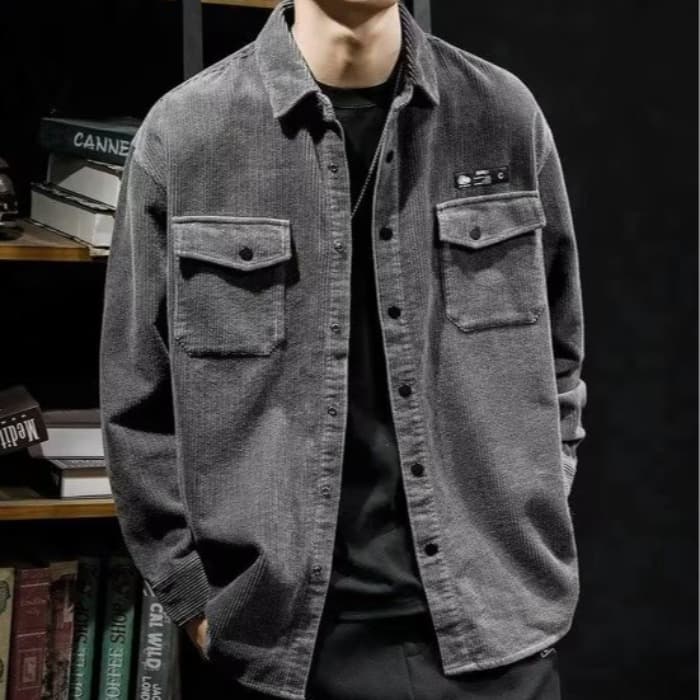 봄 가을 코듀로이 셔츠 남녀 긴팔 조수 브랜드 항구 바람 디자인 센스 셔츠 커플 악당 잘 생긴 작은 대중 루즈핏 재킷 이미지 4