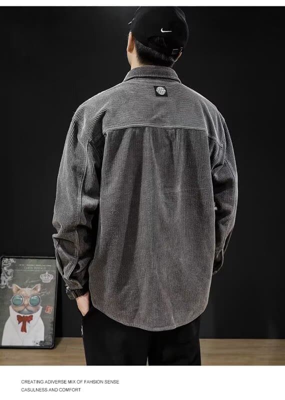 봄 가을 코듀로이 셔츠 남녀 긴팔 조수 브랜드 항구 바람 디자인 센스 셔츠 커플 악당 잘 생긴 작은 대중 루즈핏 재킷 상세 이미지 1